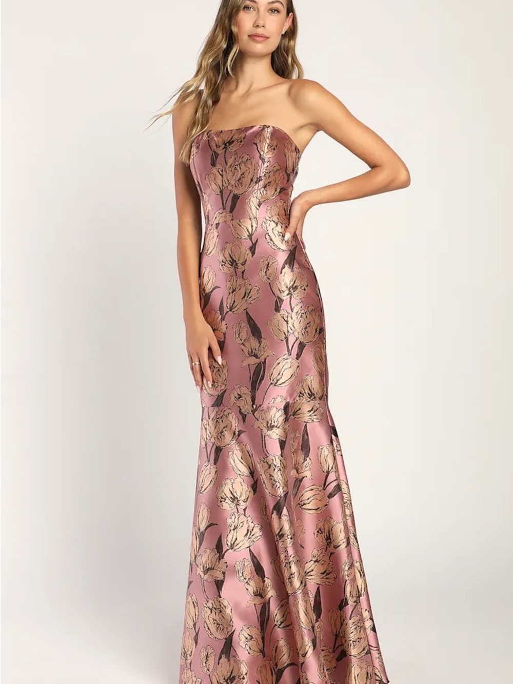 Lulus Gowning Around Mauve Floral Jacquard Strapless Maxi Dress - Picture 2 of 12